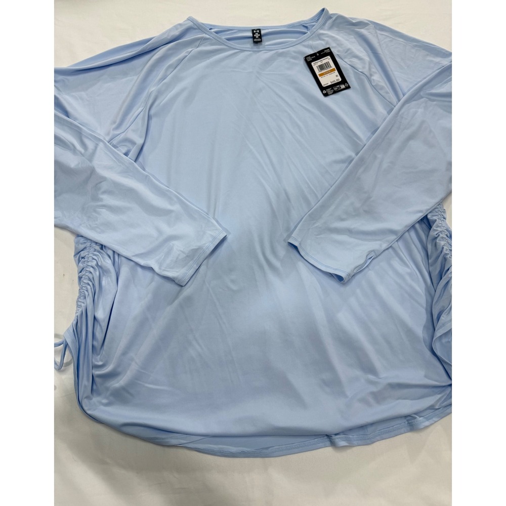 Under Armour Womens Motion LS Longline Ruched Side Top Blue 3X 1380173 NEW